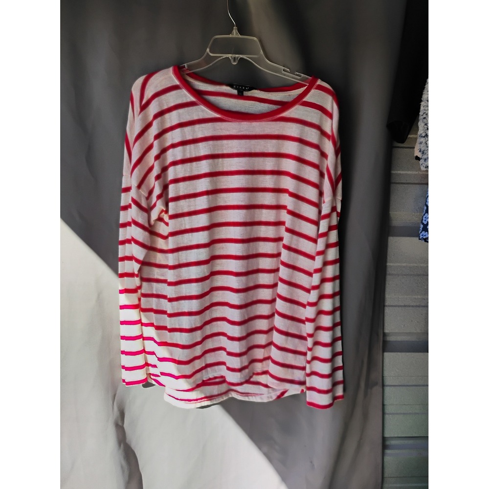 Kiara Womens XL Red White Striped Long Sleeve Knit Top Crew Neck Oversized